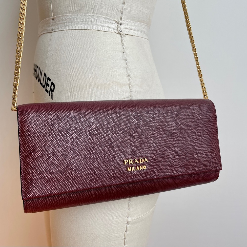 PRADA Bibliothèque Clutch Leather Cross Body Bag - Picture 2 of 5